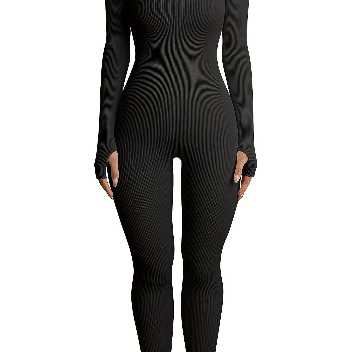 Seamless Body Shaping Jumpsuit for Women Long Sleeve Slimming Shapewear Solid Black