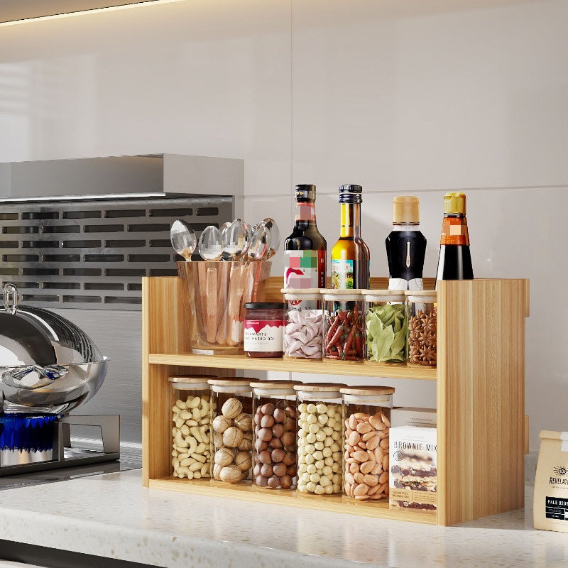 Drevesinli Ko'p Qavatli Ziravorlar Tashkiliy - Ushbu Joyni Tejaydigan Saqlash Yechimi Bilan Oshxona Stolini Tartibda Saqlang, Ziravorlar, Yog'lar va Sirka Uchun