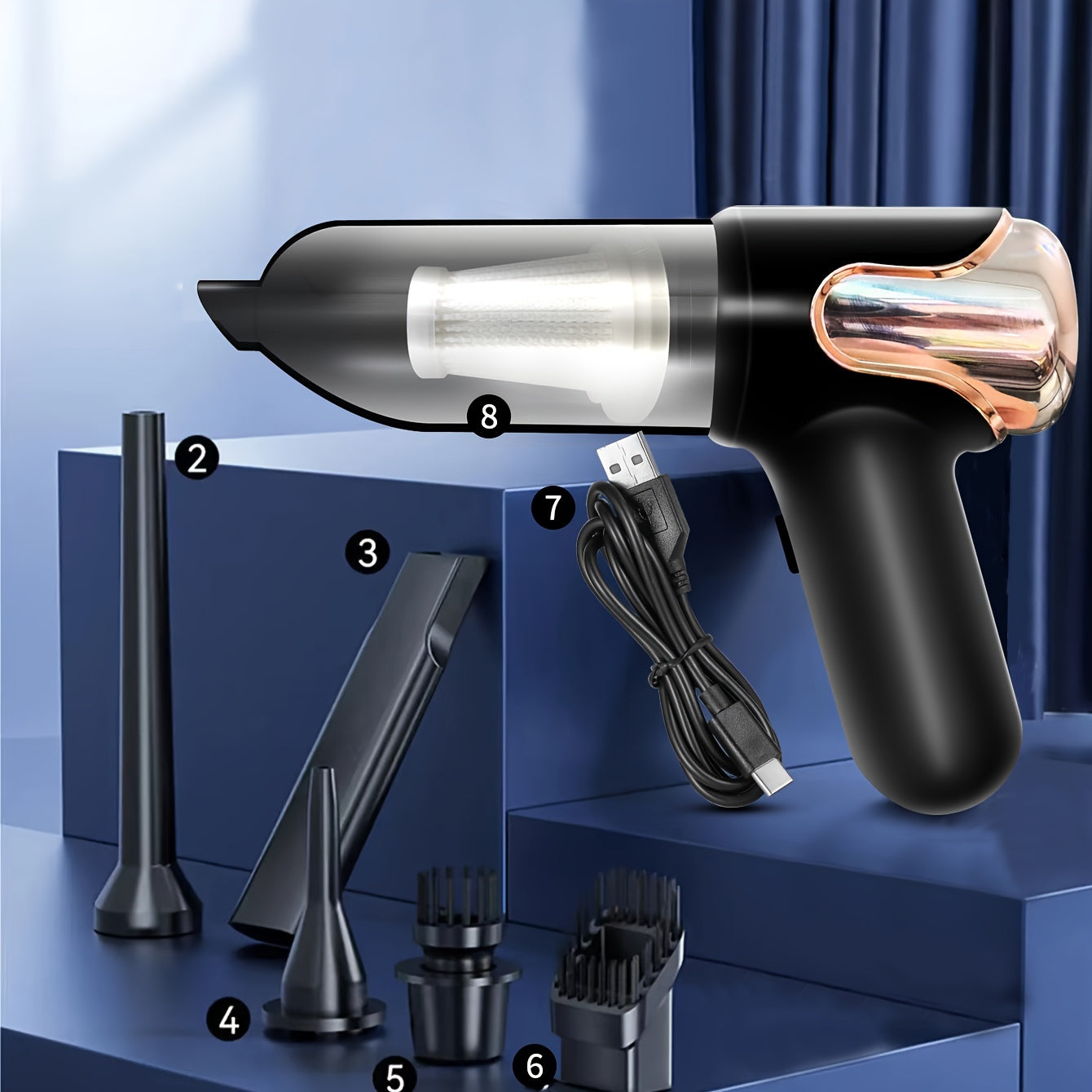 Aspiradora inalámbrica de mano 3 en 1 sin cables para coche y hogar, polvo, pelo de mascotas, bomba de soplado