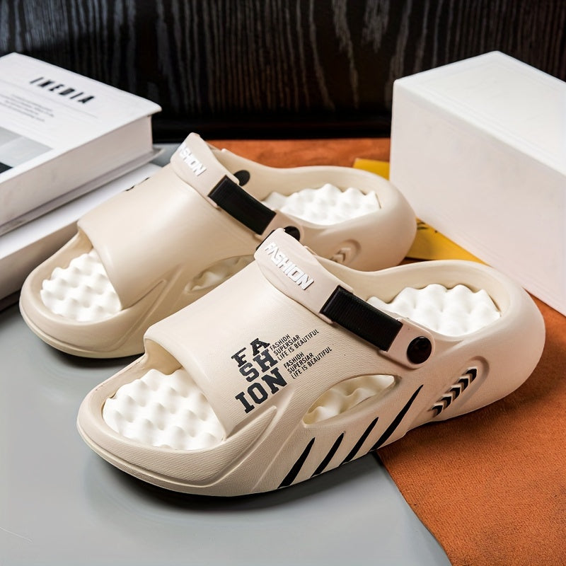 Erkaklar uchun moda EVA plyaj sandallari, yengil slip-on slaydlar, dumaloq barmoq dizayni bilan