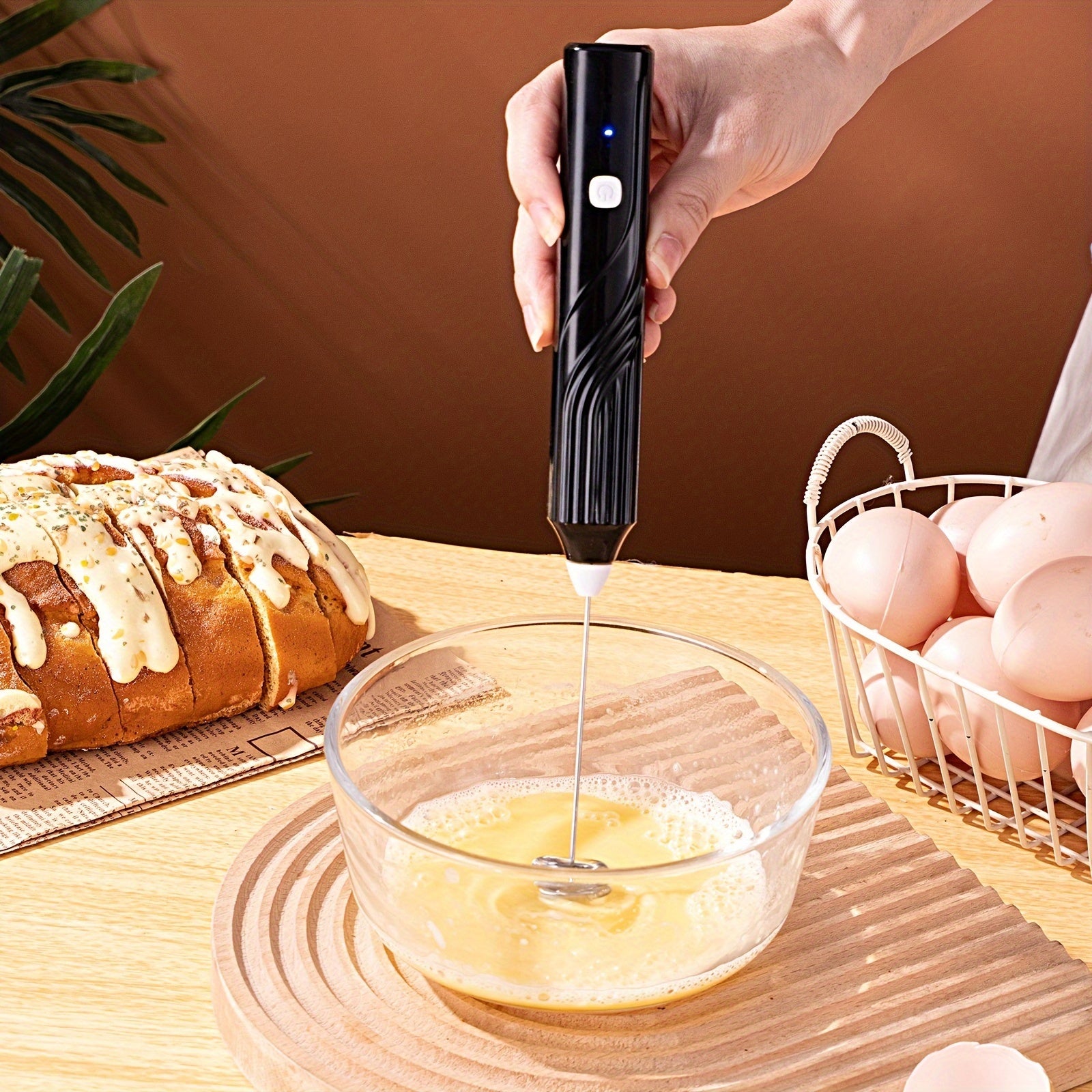 Electric Milk Frother Handheld Blender Stainless Steel 3-Speed for Coffee Cappuccino Foam