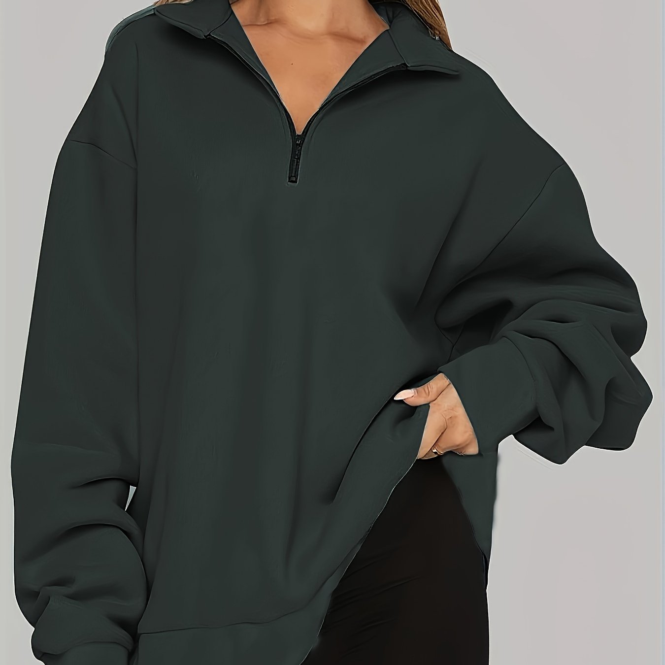 Ayollar uchun yarim-zip pullover svitshot uzun qolli ko'k polyester aralashmasi
