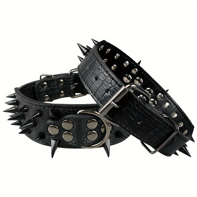 Leather Dog Collar for Medium to Large Dogs with Spiked Studs Heavy Duty Sturdy Buckle