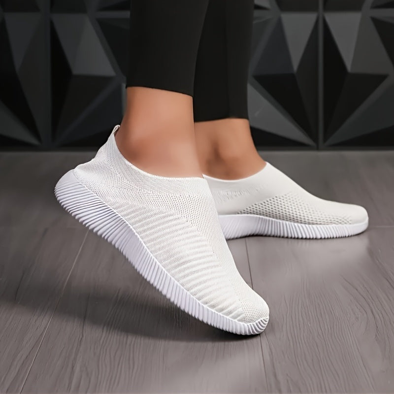 Women's Breathable Mesh Slip-On Sneakers Casual Walking Shoes Solid Color