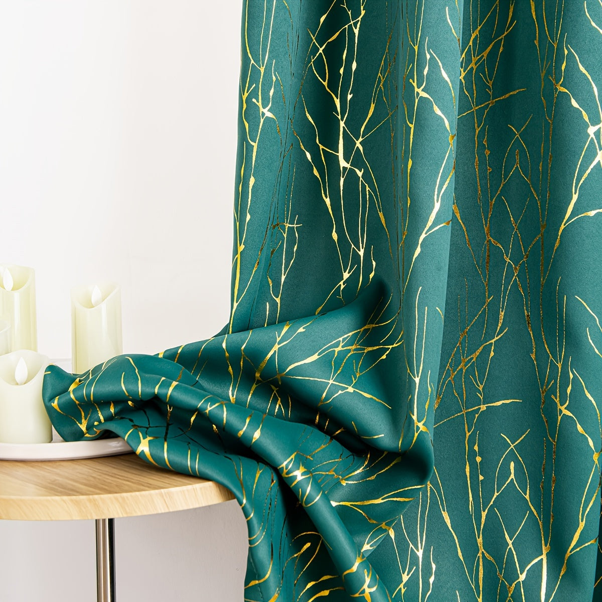 Blackout Curtain with Gold and Silver Tree Branch Pattern for Bedroom Living Room Office