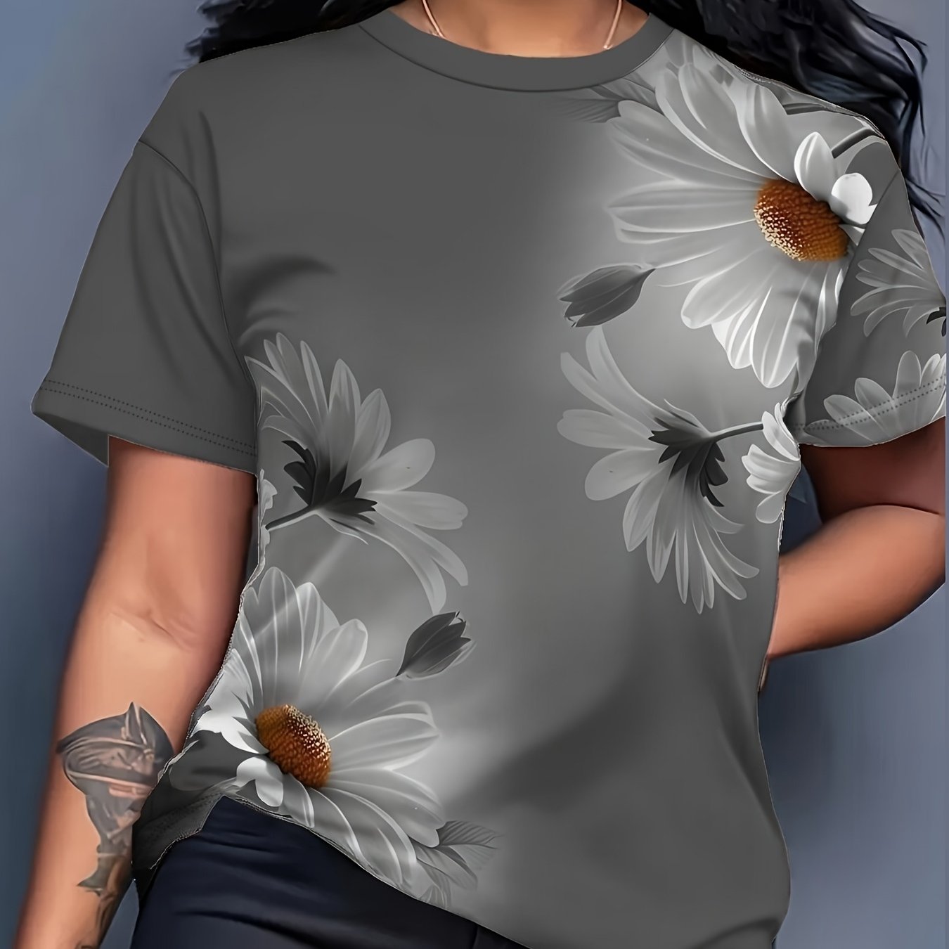 Women’s Plus Size Short Sleeve T-Shirt Polyester Spandex Floral Print