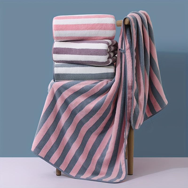 Microfiber Bath Towel Absorbent Quick-Dry with Colorful Stripes