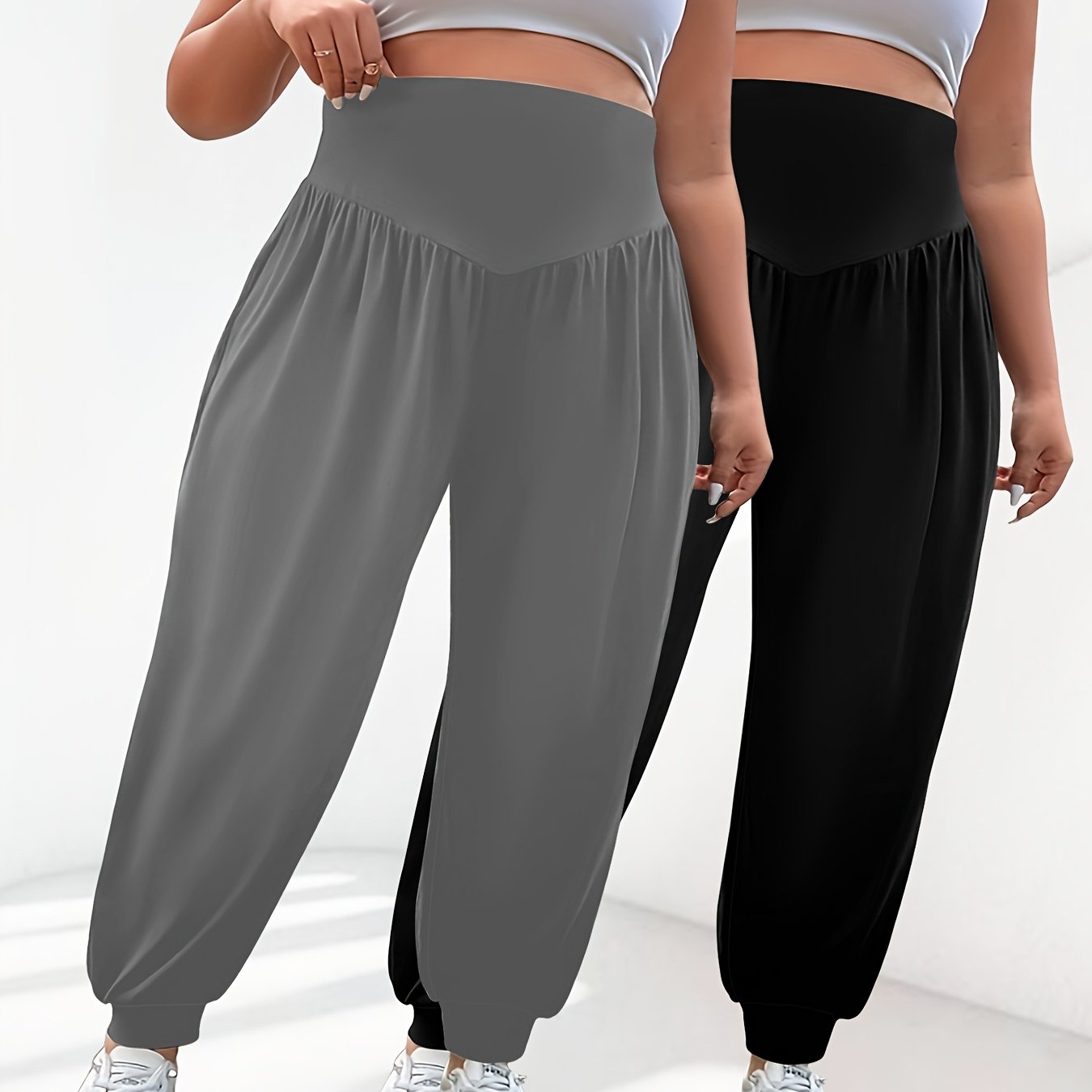 Plus Size High Waist Lantern Pants Stretchy Wide Leg Spring Summer Fall