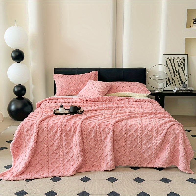 Double-Sided Velvet Office Blanket Rhombus Grid Tartan and Solid Color Square Pattern