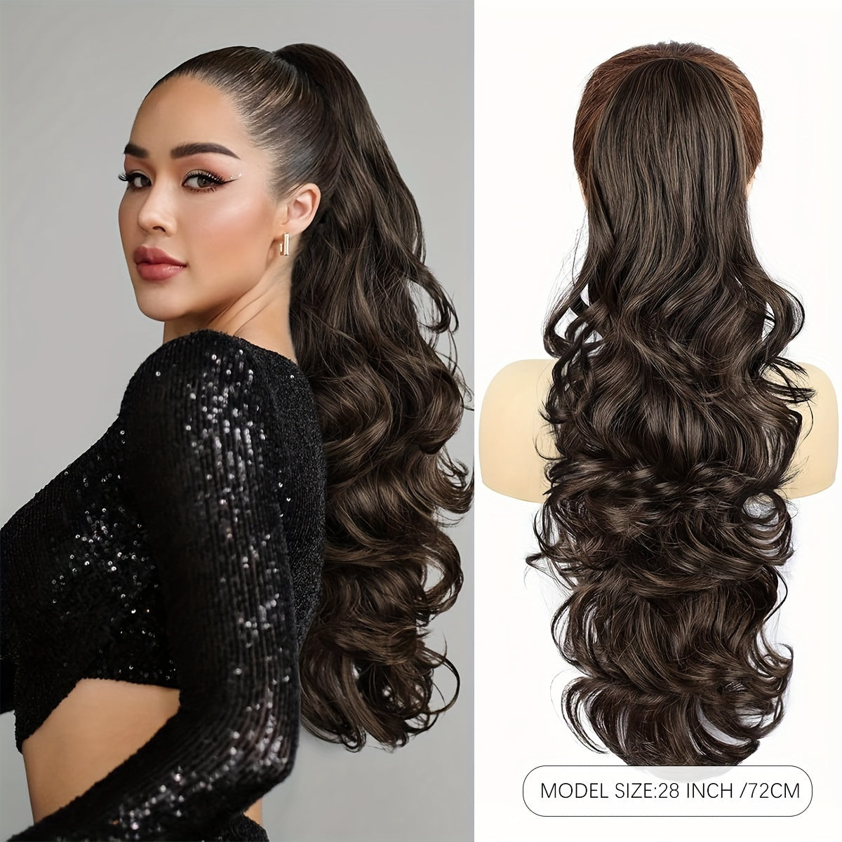 Deep Wave Ponytail Extension 71cm Synthetic Hair Clip in Brown for Women