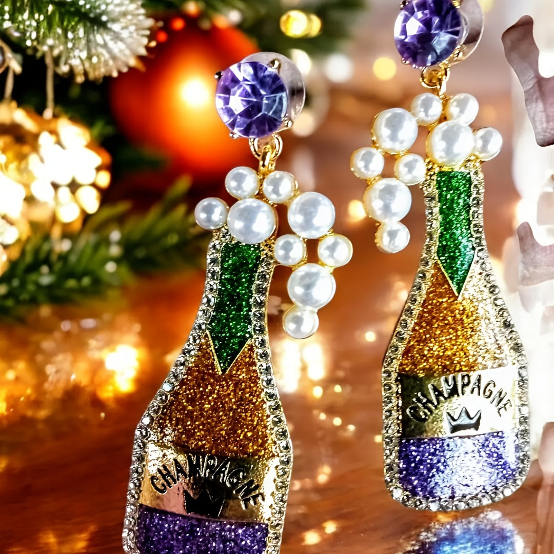 Pendientes de botella de champagne elegante con rhinestones para ocasiones festivas y uso diario