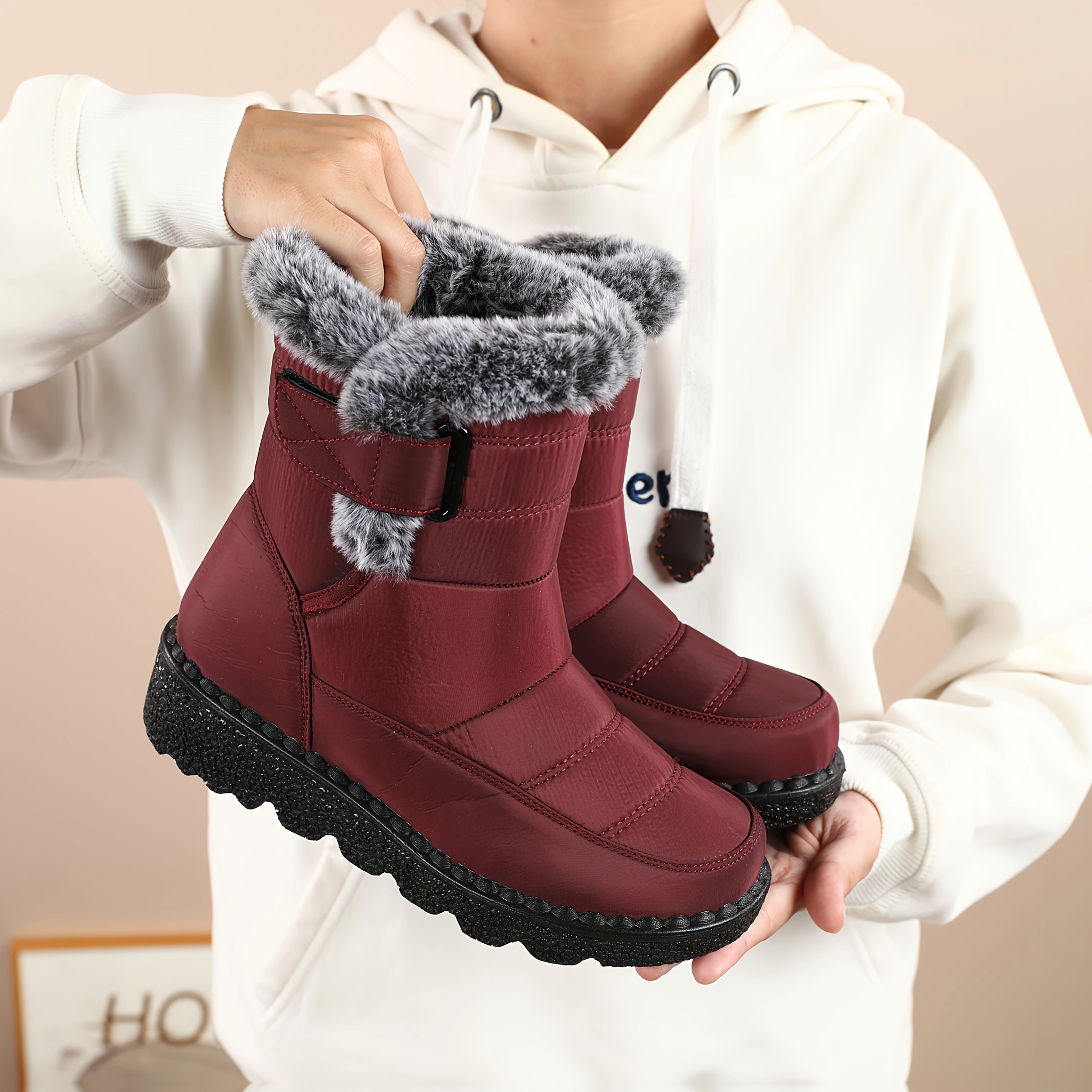 Women's All-Season Slip-On Boots Cushioned Sole Navy Blue Winter Shoes