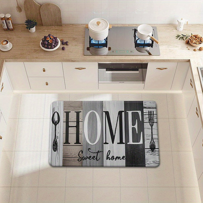 Cozy Patchwork Plank Kitchen Mat Non-Slip Easy-Clean Polyester Rug for Living Room Bedroom Dining