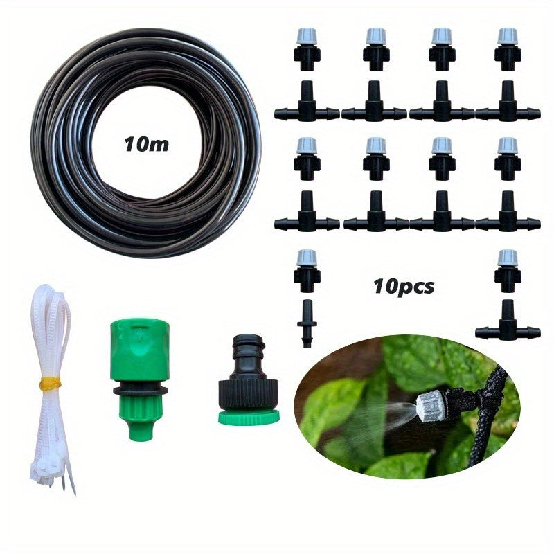 10-Meter Plastic Garden Irrigation System with 10 Adjustable Sprinklers for Lawn and Agriculture