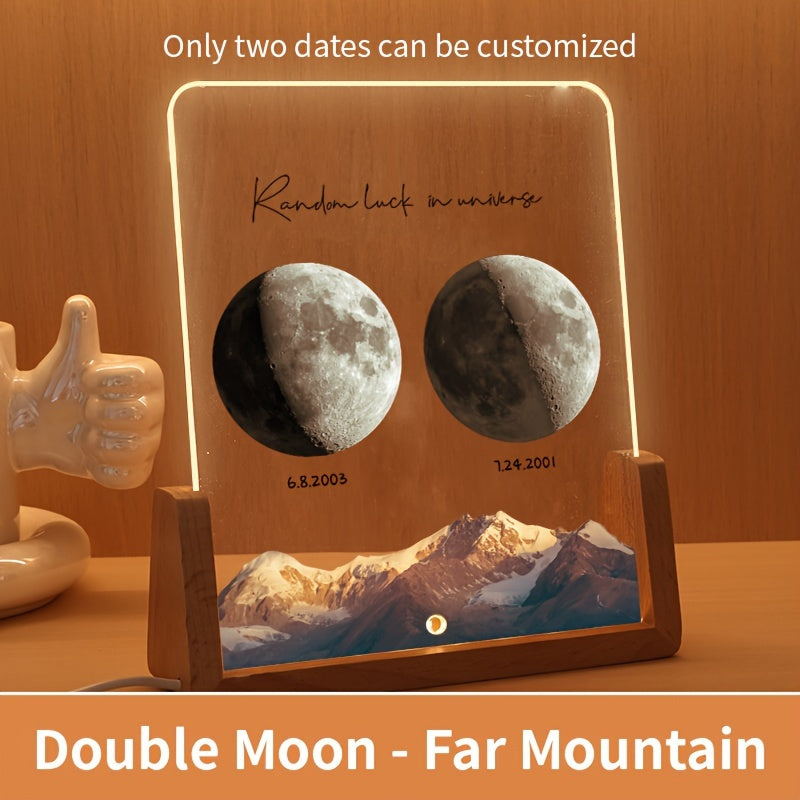 Glowing Moon Acrylic Photo Frame for Birthdays and Valentine's Day with Wooden Stand