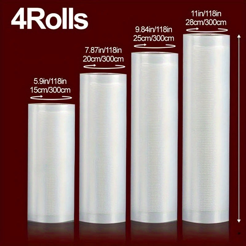 Набор вакуумных пакетов для продуктов, 4 рулона, хранение продуктов, многоразовые, кухонные принадлежности