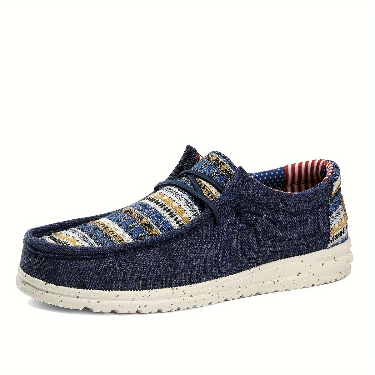 Men's Striped Fabric Slip-On Loafers Casual All-Season with Elastic Laces