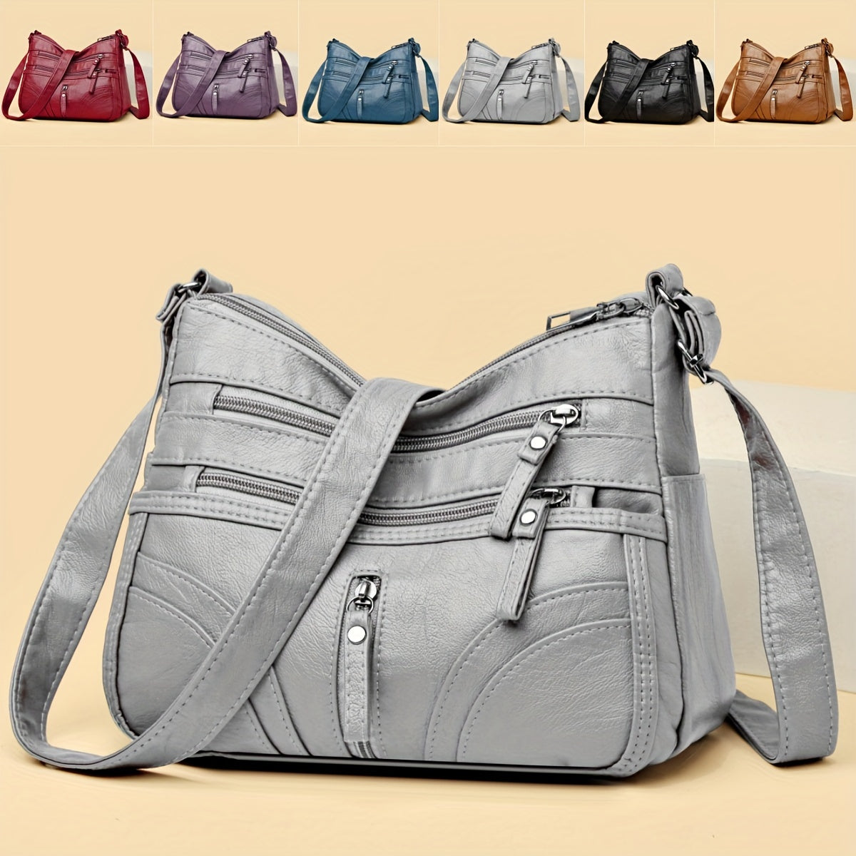 Women's Quilted Crossbody Bag Synthetic Leather Lightweight Small Purse with Zipper Closure