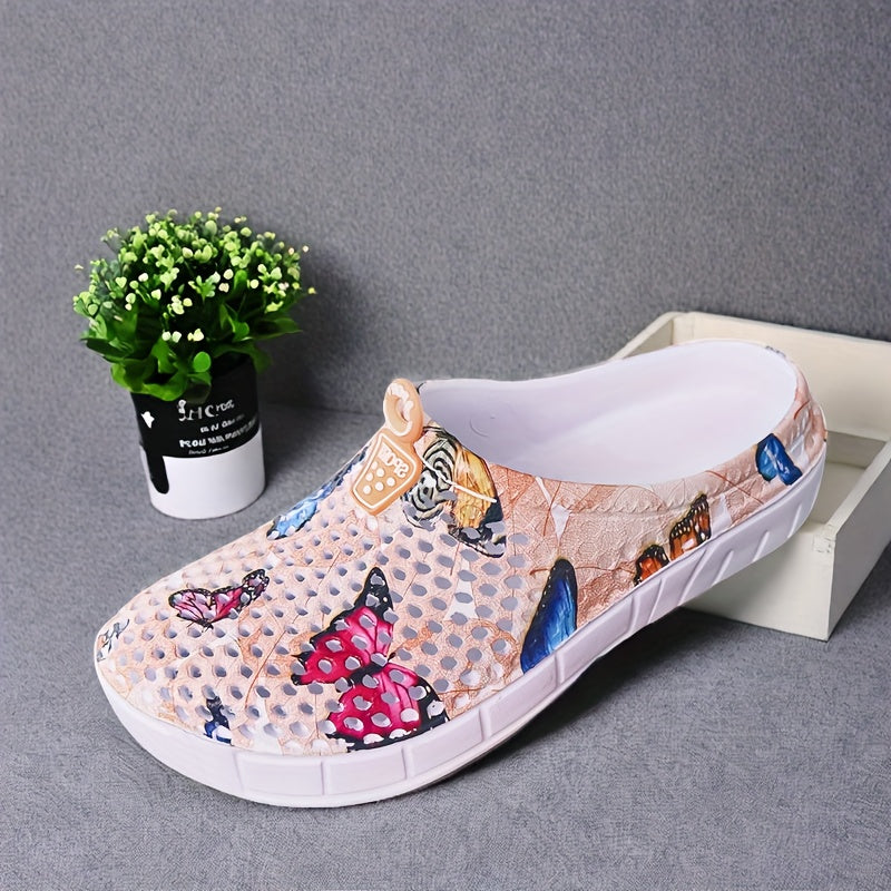 Women's Butterfly Print Slip-On Loafers Lightweight EVA Comfortable Pastel Shoes