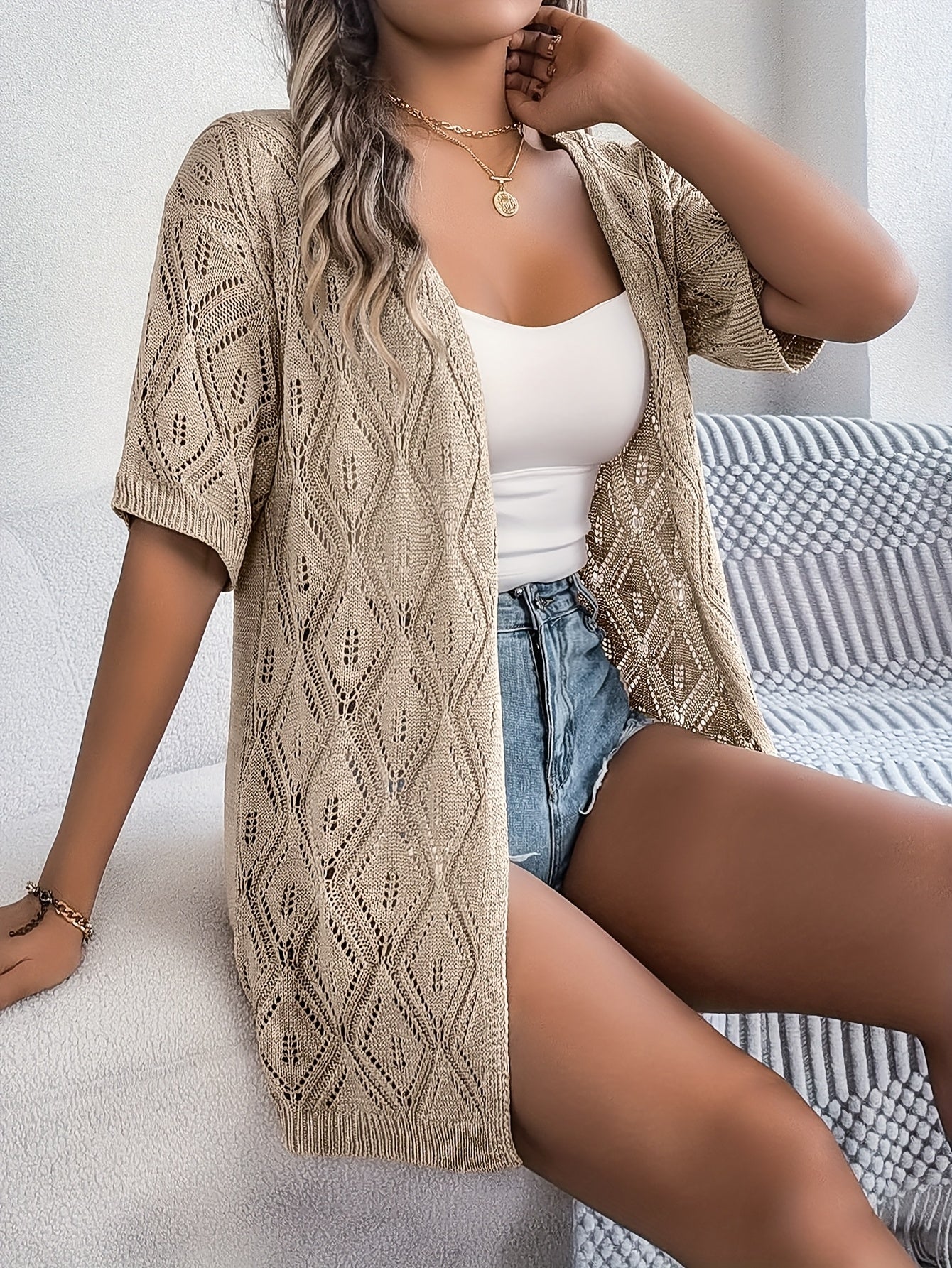 Women's Knit Cardigan Open Front Beach Cover-up Plus Size Spring Summer