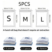 Set of 5 Vacuum Storage Bags Space-Saving Zippered for Clothing and Travel