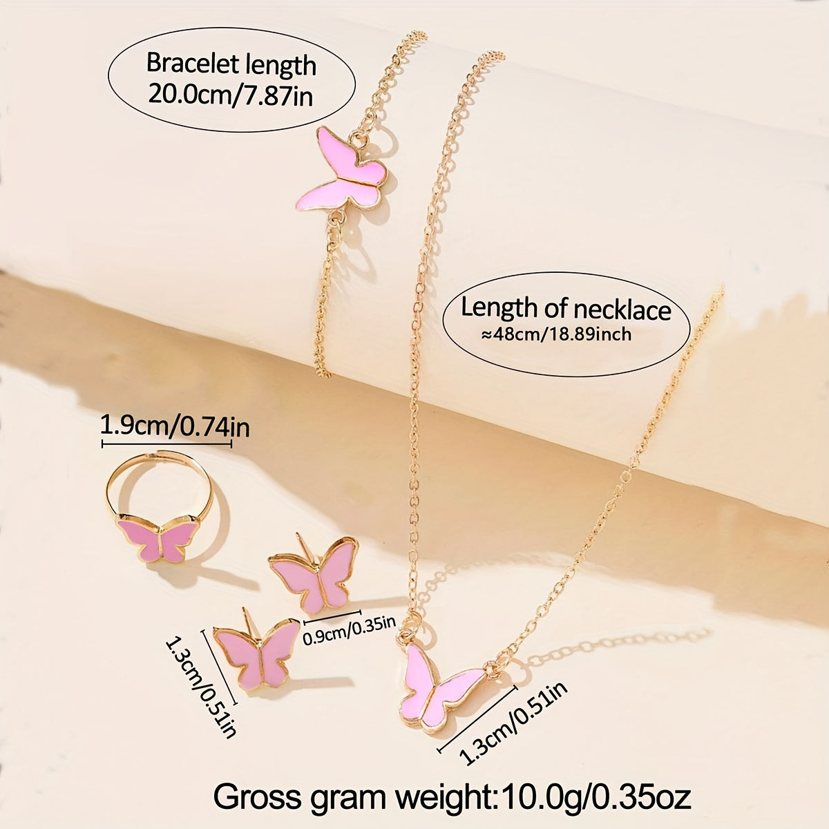 Pink Quartz Watch with PU Leather Strap Zinc Alloy Dial and Butterfly Jewelry for Women