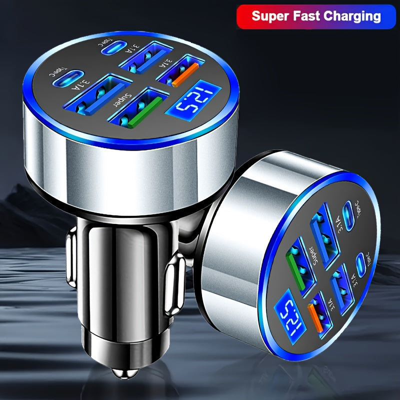 6 портов USB автомобильное зарядное устройство с быстрой зарядкой PD, адаптер для зарядки телефона