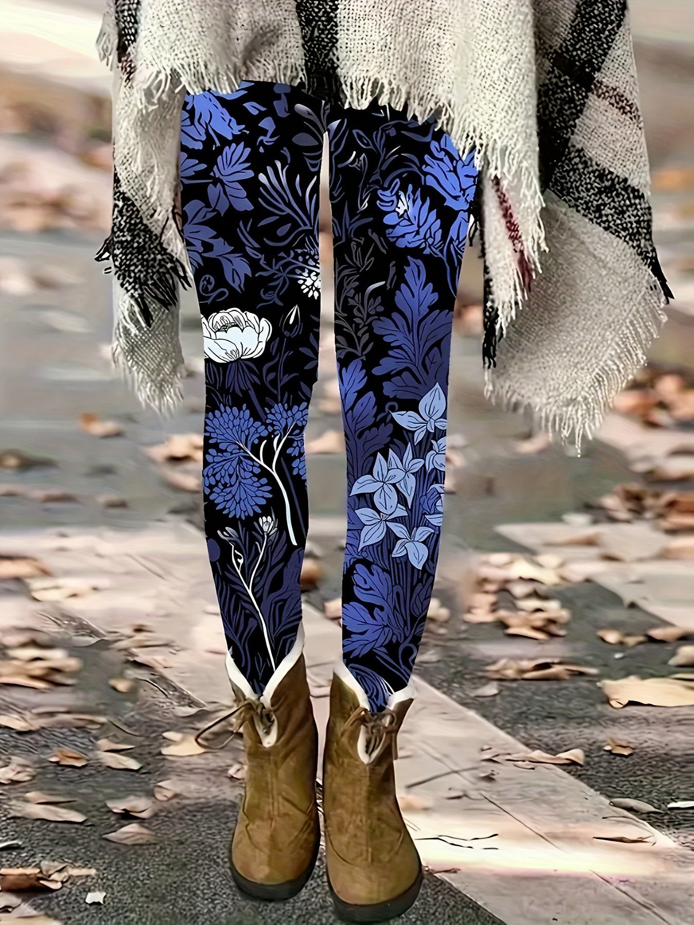 Women's Plus Size Floral Print Stretchy Polyester Tights