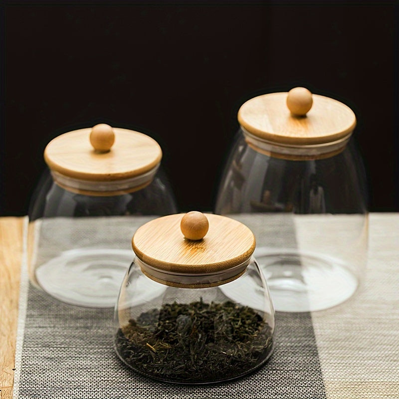 Tarro de almacenamiento de vidrio para alimentos con tapa de bambú, frasco hermético para granos y nueces