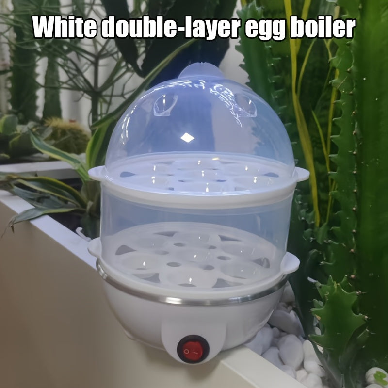 1 dona Evropa Standartlari Double-Layer Avtomatik Tuxum Pishirgich, Taymer va Avtomatik O'chirish bilan, Uyda Oziq-ovqatli Nonushta uchun. PP Materialdan tayyorlangan, Batareyalar kerak emas.