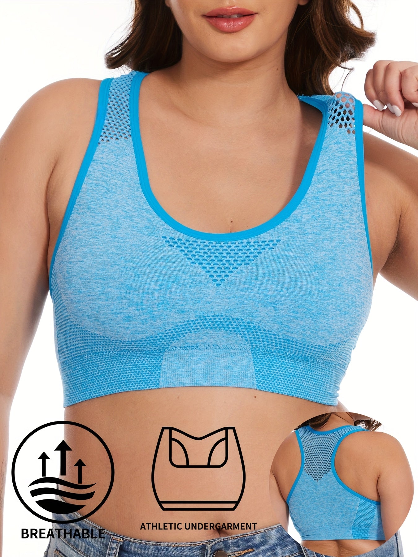 Women Breathable Seamless Sports Bras Plus Size Wireless Yoga Underwear Set