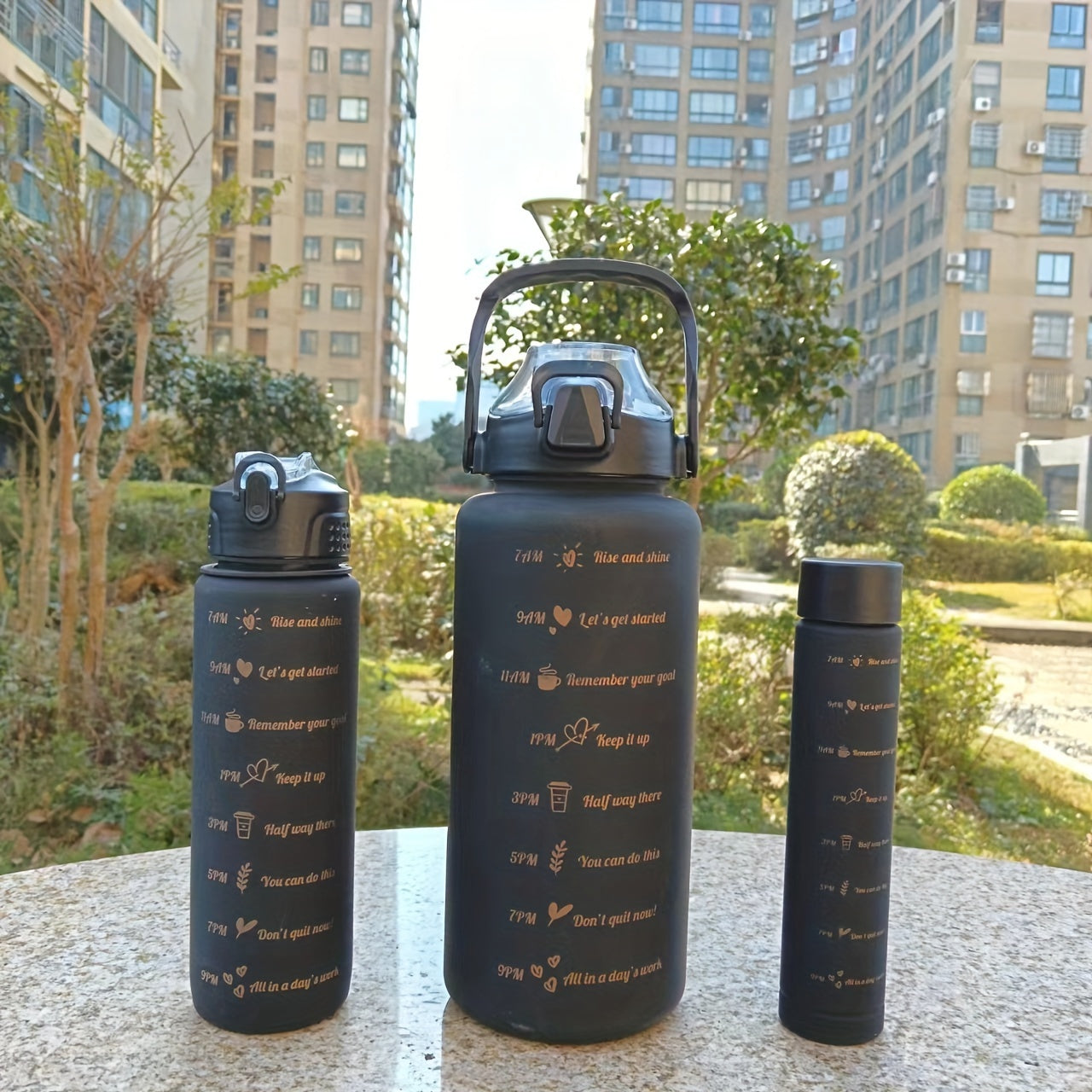 Water Bottle Set with 3 Sizes 300ml 700ml 2L for Sports Outdoor Camping Hiking