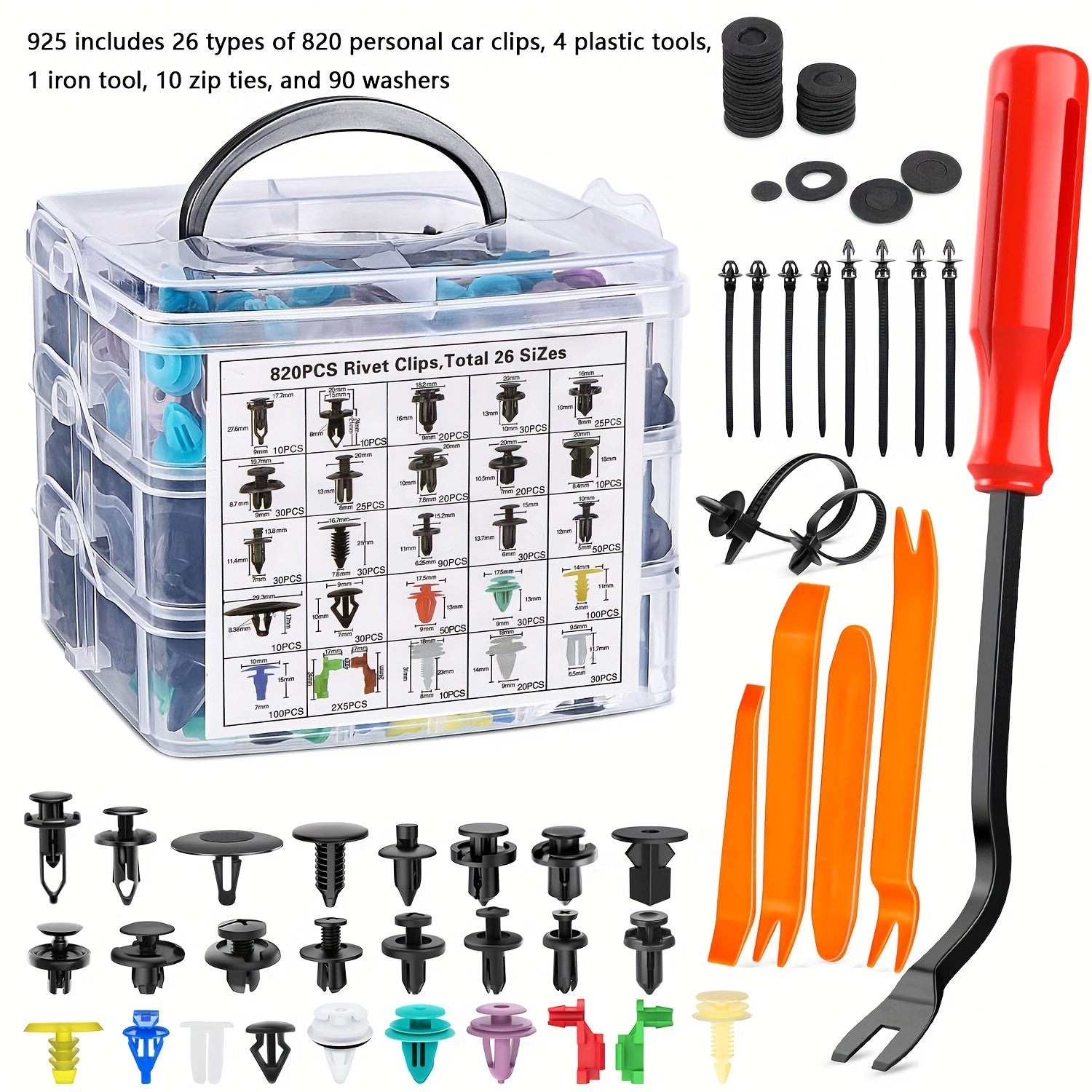 Automotive Nylon Push Clips and Fasteners Kit, 26 Sizes, Mudguard Rivets