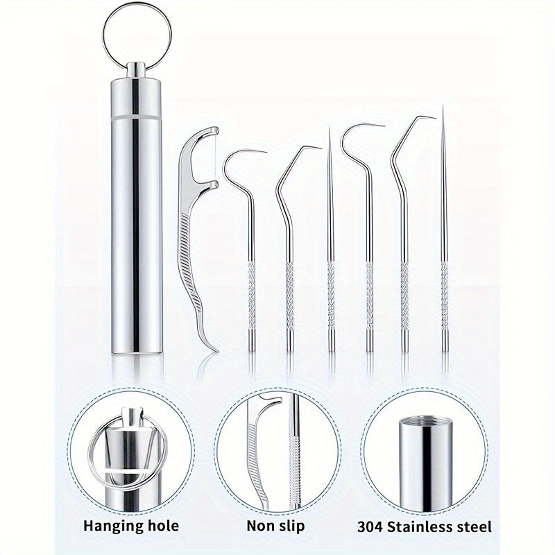 Stainless Steel Toothpick Set with Keychain Reusable Titanium Waterproof Holder for Travel and Outdoor Use