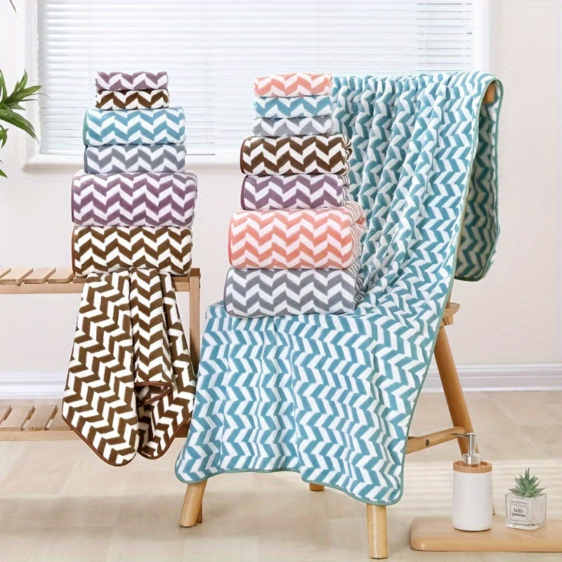 8-Piece Chevron Stripe Polyester Towel Set for Bathroom Spa Hotel Quick-Drying Absorbent