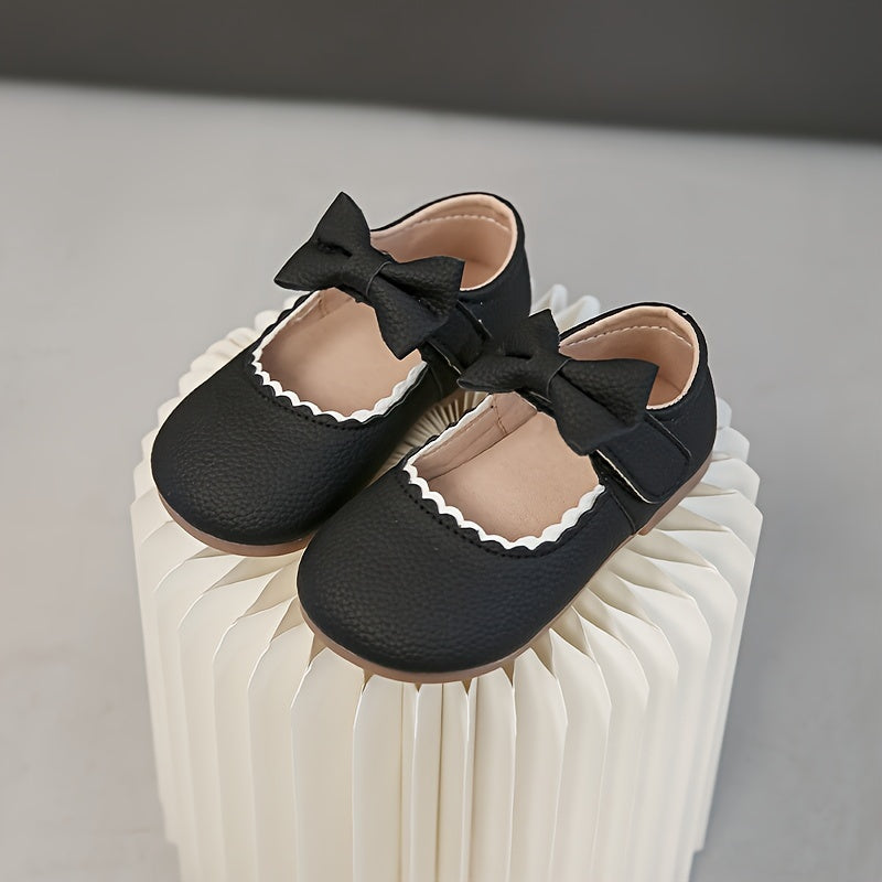 Girls' Mary Jane Shoes Solid Color Bowknot Lightweight Non-slip Flats for All Seasons
