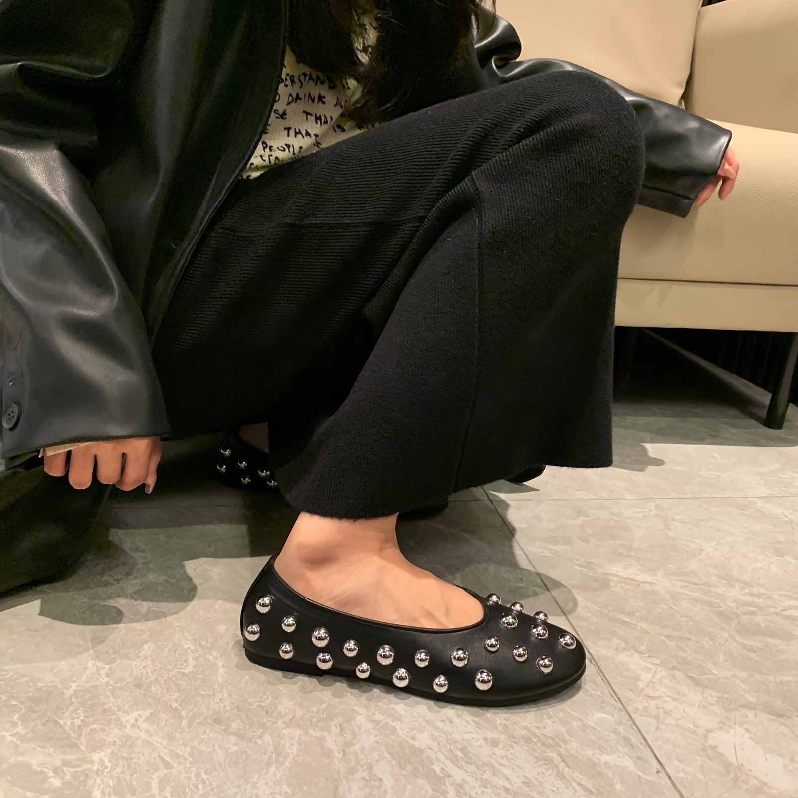 Women's Flat Shoes Leather All-Season Casual Round Toe Comfortable Flats