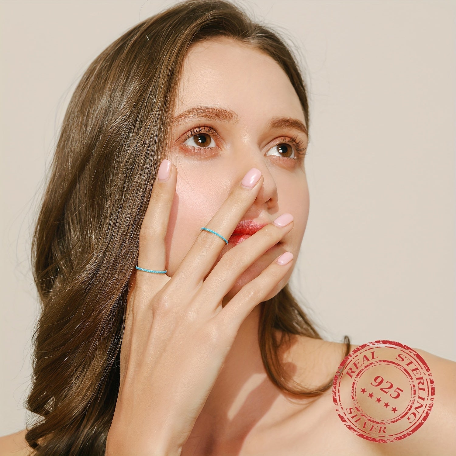 Women's Silver Fashion Ring with Simulated Turquoise Delicate Jewelry for Gifting