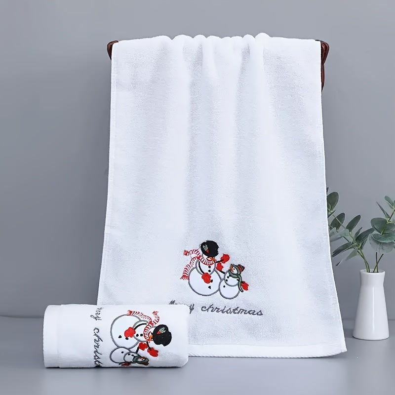 Christmas Kitchen Towel with Santa Embroidery Red and Green Cotton Face Towel