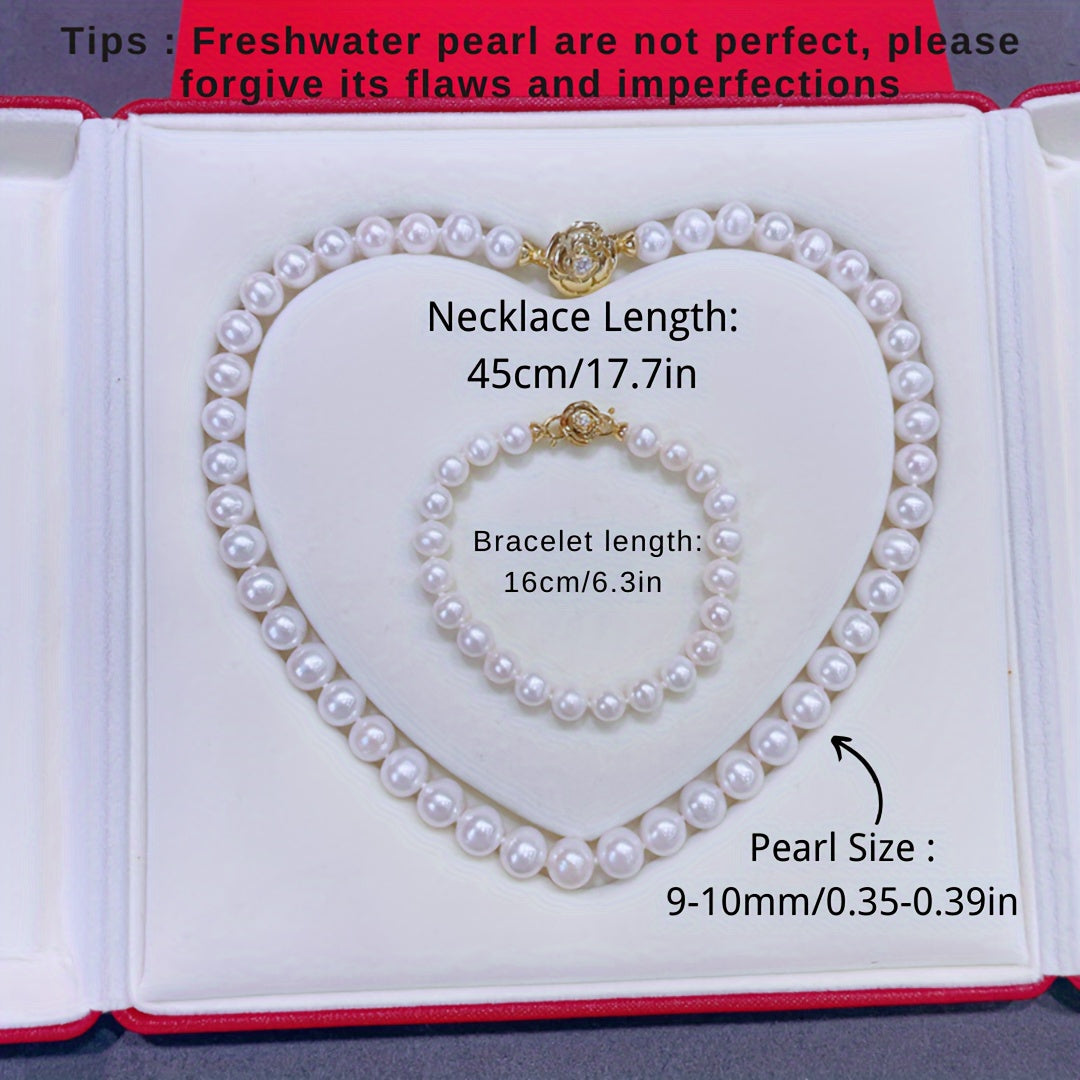 Elegant Freshwater Pearl Jewelry Set with Camellia Clasp Necklace and Bracelet for Special Occasions