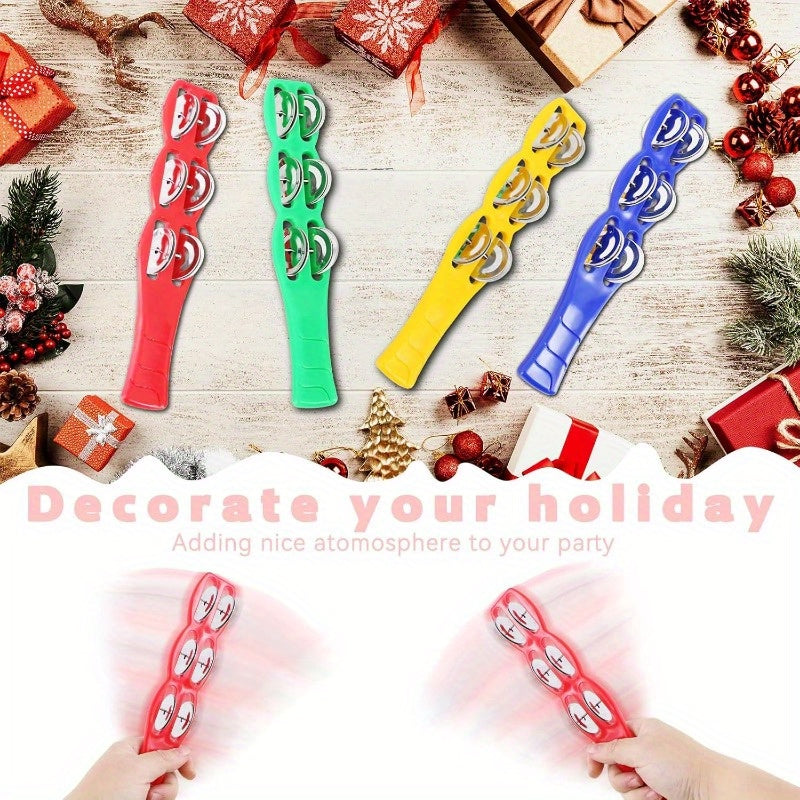 4 Colorful Plastic Jingle Bell Sticks with Metal Rattle Heads Percussion Accessories