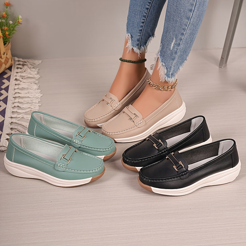 Women’s Solid Color Loafers Slip-On Flats Non-Slip Casual Shoes