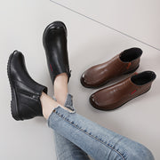 Women's Comfortable Flat Ankle Boots Soft PU Side Zipper All-Season