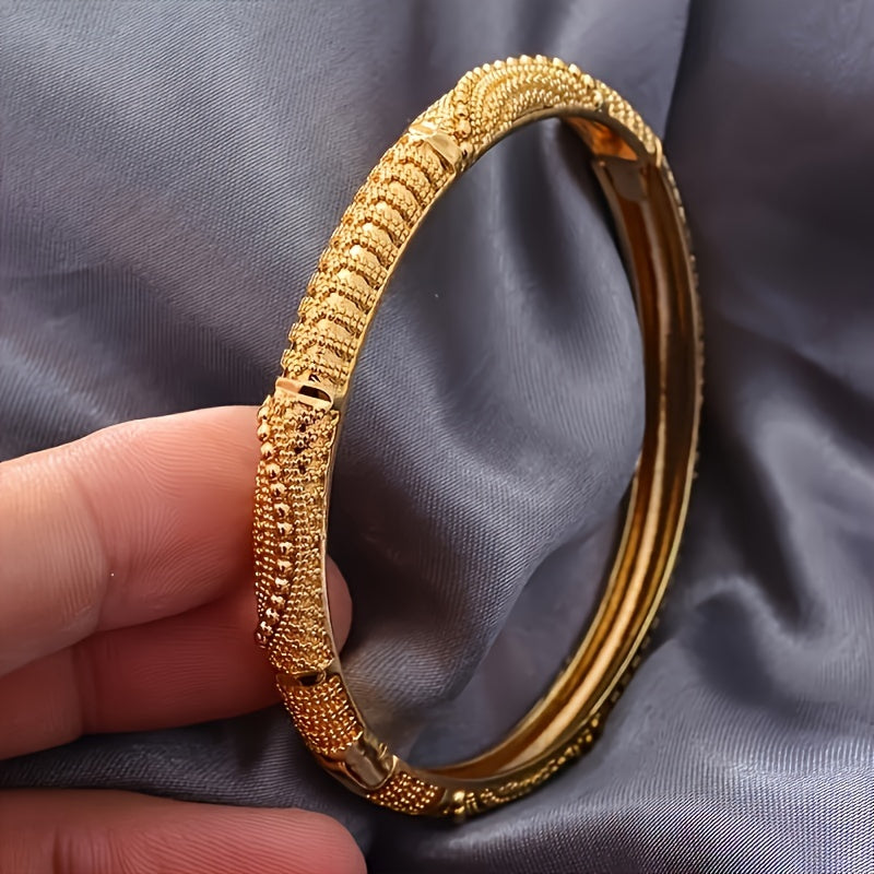 Women's Open Bangle Bracelets 24K Gold Plated Ethnic Style for Weddings and Celebrations