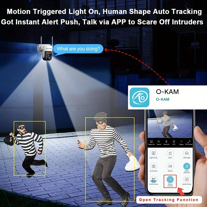 Wireless Outdoor Solar Security Camera 3MP Pan-Tilt 360° Night Vision Motion Detection Two-Way Audio Spotlight Siren Cloud SD Storage