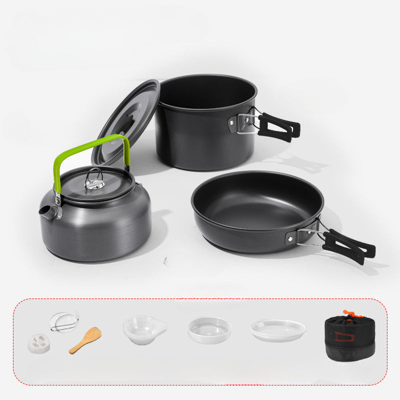 Lightweight Aluminum Camping Cookware Set Non-Stick Frying Pan Pot Kettle for Outdoors