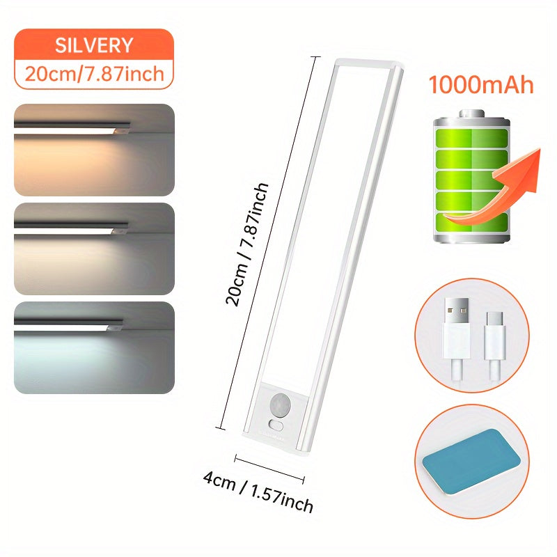 LED Motion Sensor Light for Cabinets Under Counter Closet Wardrobe with Rechargeable Battery
