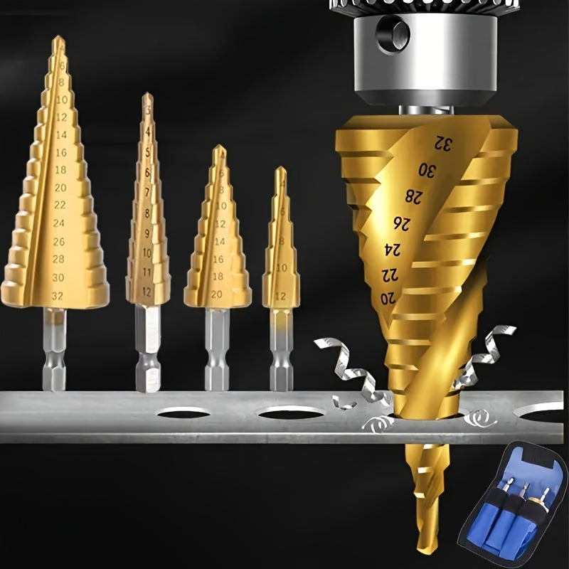 HSS Step Drill Bits Titanium Coated for Wood and Metal Precision Drilling Set of 3