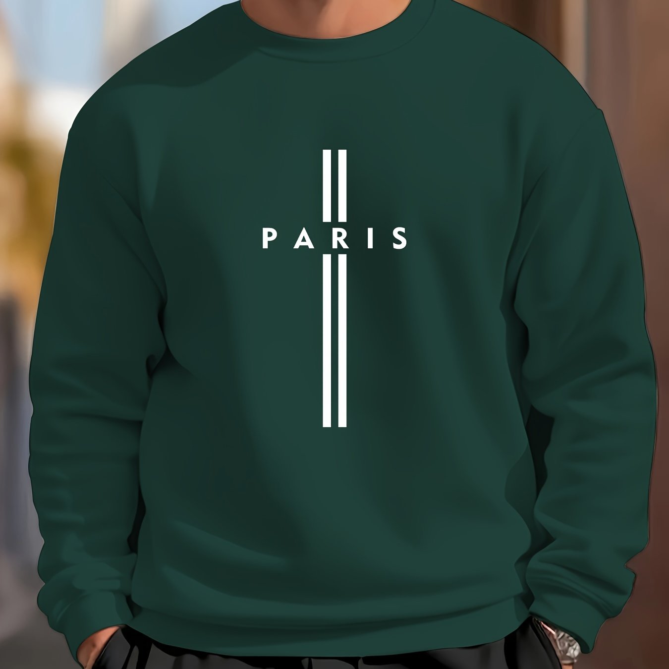 Men's Polyester Crew Neck Sweatshirt with Letter Print for Outdoor Sports in Spring and Autumn