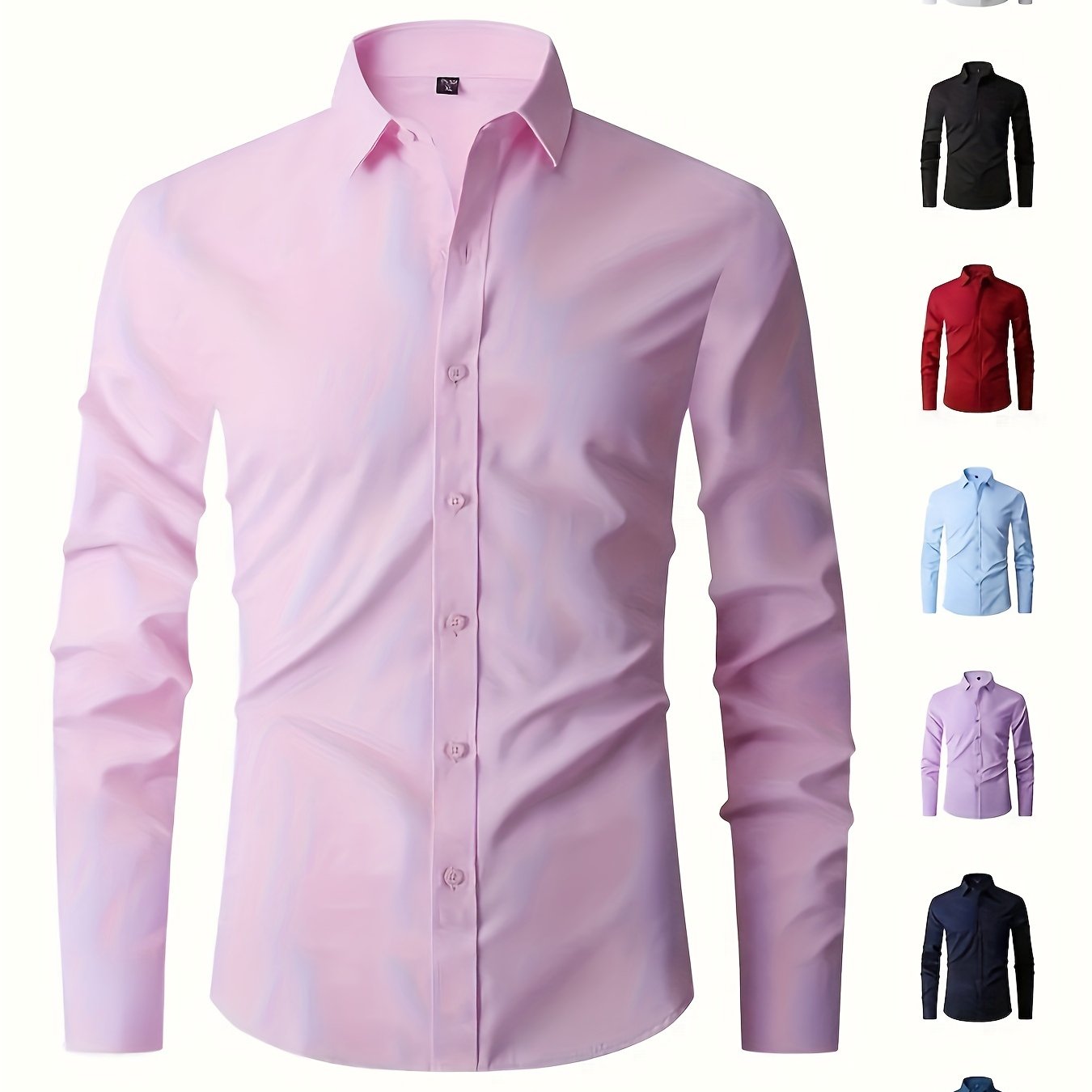 Vaqt o‘tkazmaydigan, nafis, plussiz erkaklar uchun uzun qo‘lqopli ko‘ylak, bir rangda, polyester aralashmasidan tayyorlangan, ofis va norasmiy kiyimlar uchun mos.